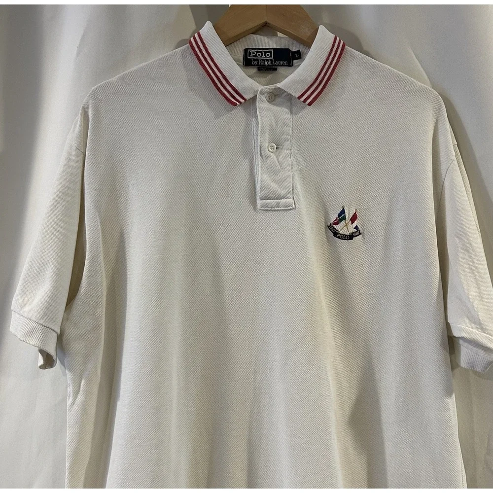 VINTAGE Ralph Lauren Polo Golf‎ Shirt Mens Large White Club Shield 90s
